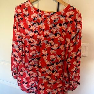 Cynthia Rowley Red Floral Long-Sleeve Blouse